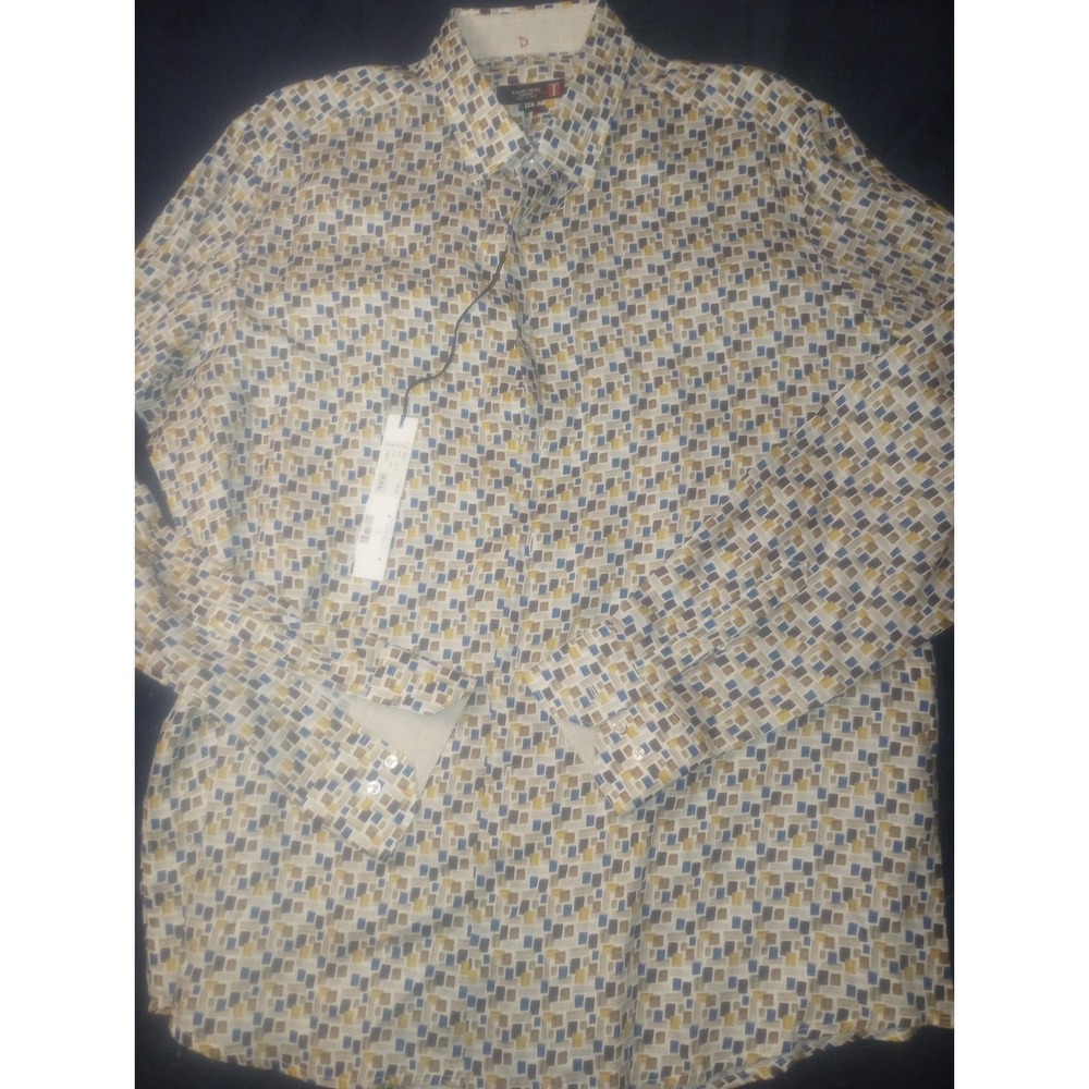 Tarcisio 3XL Yellow‎ Multi Squares Long Sleeve Button Italy 100% Linen NWT $325